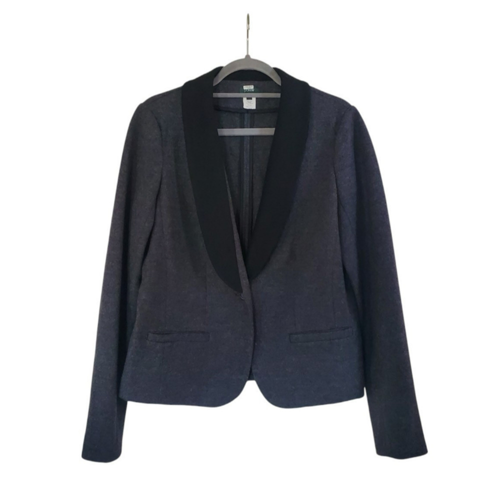 J. Crew Tuxedo 100% Wool Grey Black Preppy 1-Button Jacket Blazer, Women's 12